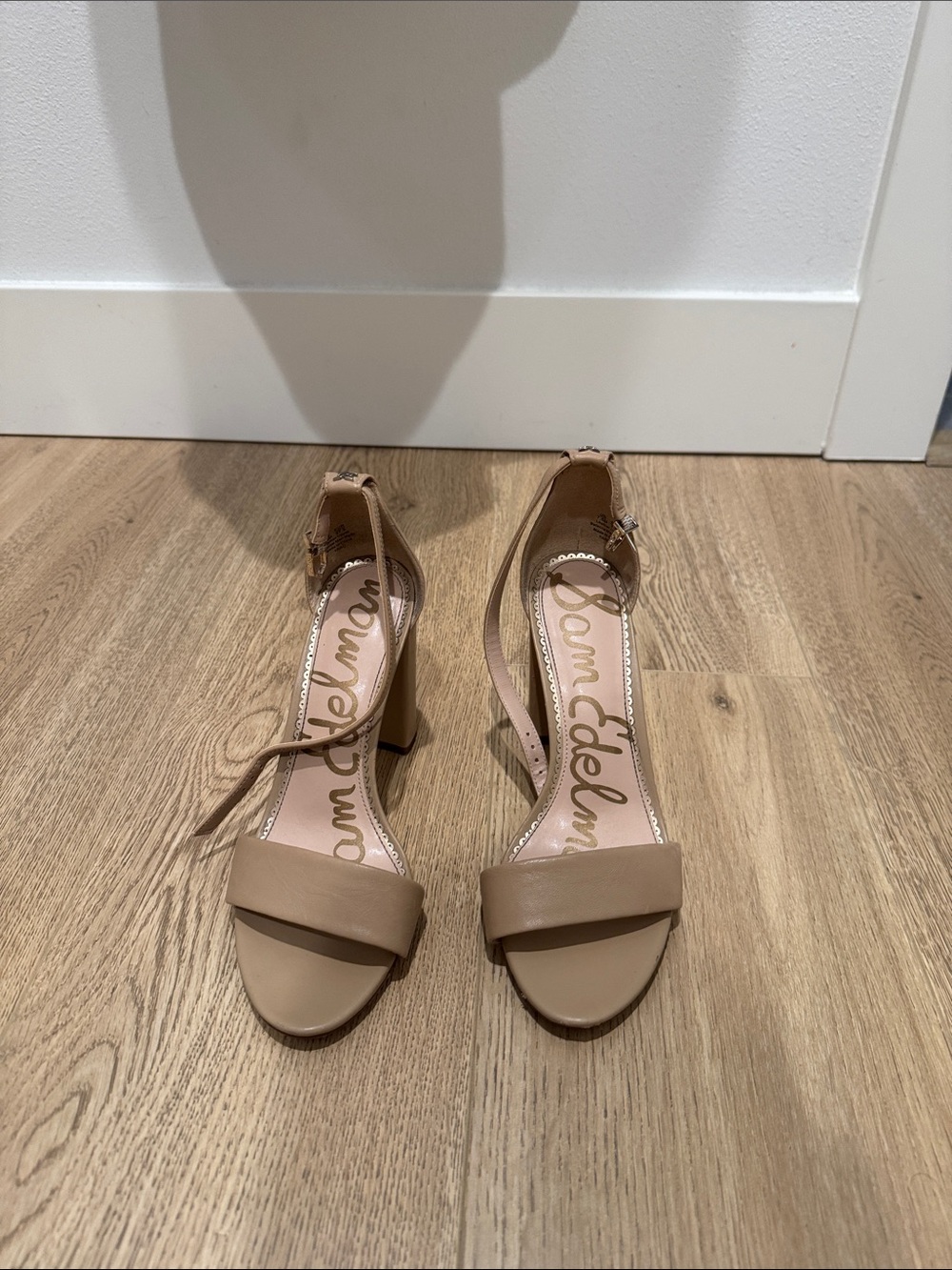 Sam Edelman Beige Ankle-Strap Block Heels